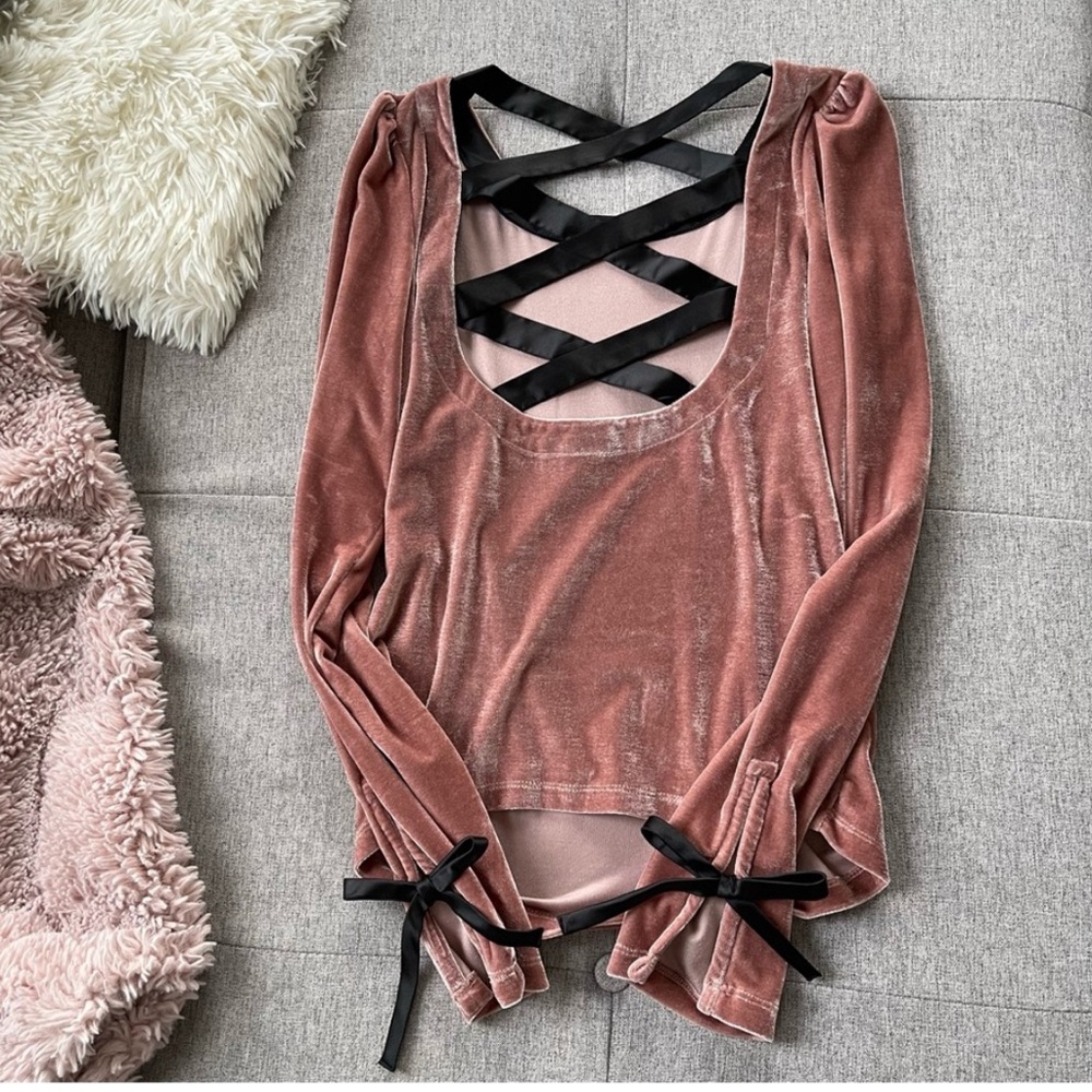 ANTHROPOLOGIE Open Laced Back Velvet Top XS - Picture 5 of 7